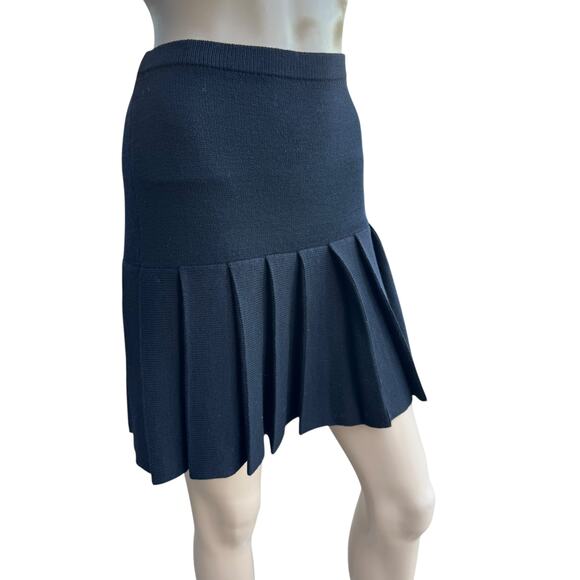 St. John Petite Black Santana Knit 2pc Skirt Suit Set Gold Button Cardigan Mini - Picture 13 of 16